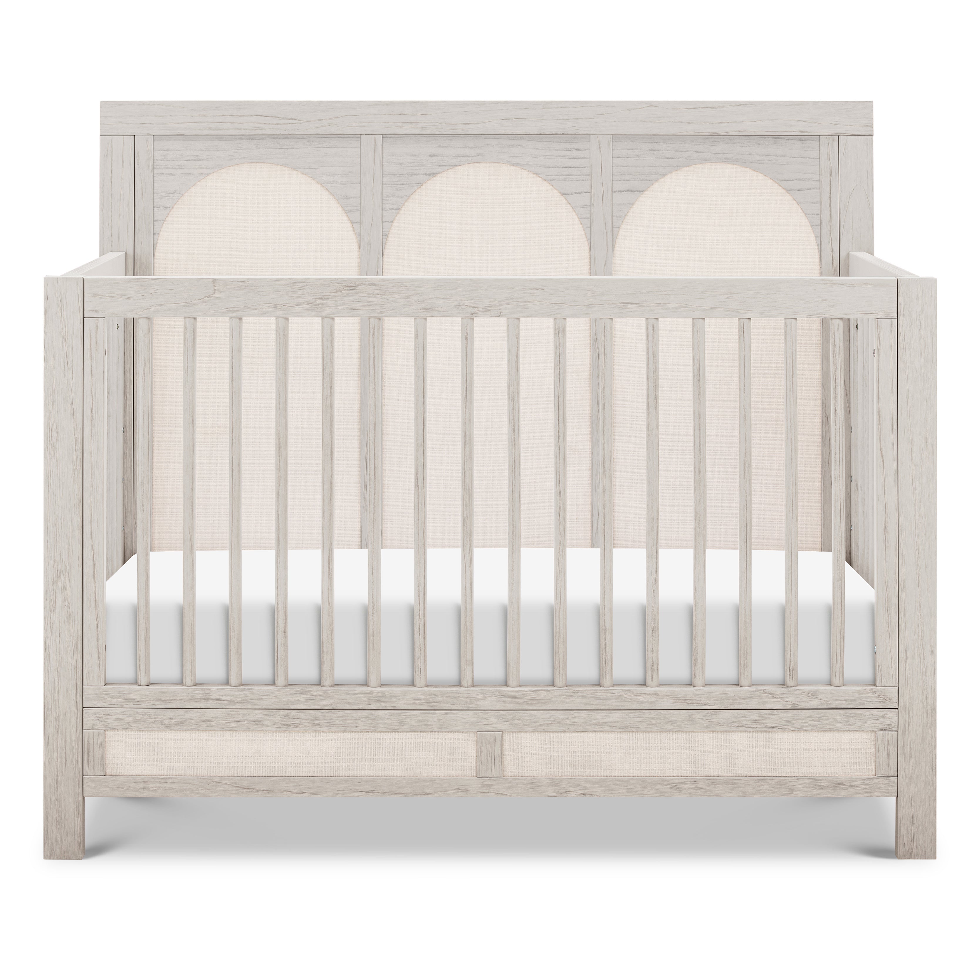 Eloise 4-in-1 Convertible Crib in White Driftwood and Performance Pearl Eco-Weave