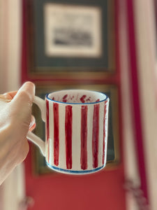 Red and Blue Ceramic Mug, Set of 6