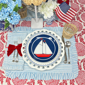 Quilted Ruffle Placemats in Blue Stripe, Set of 4
