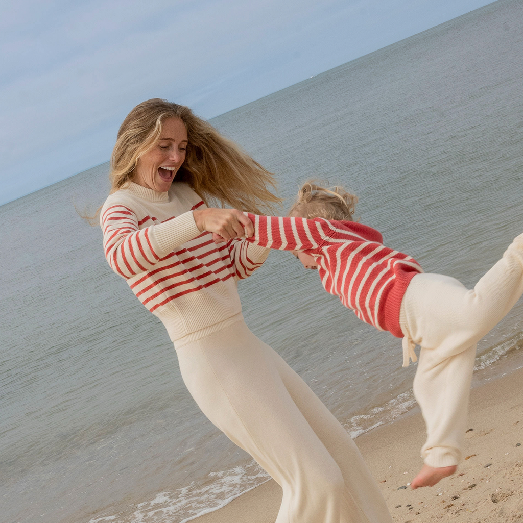 Women's Cream and Red Stripe Cropped Sweater