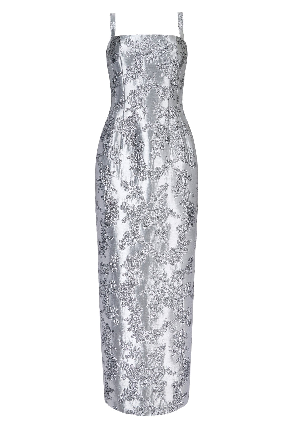 Regina Dress in Silver Metallic Cloque