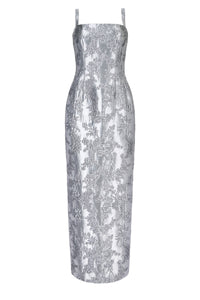 Regina Dress in Silver Metallic Cloque