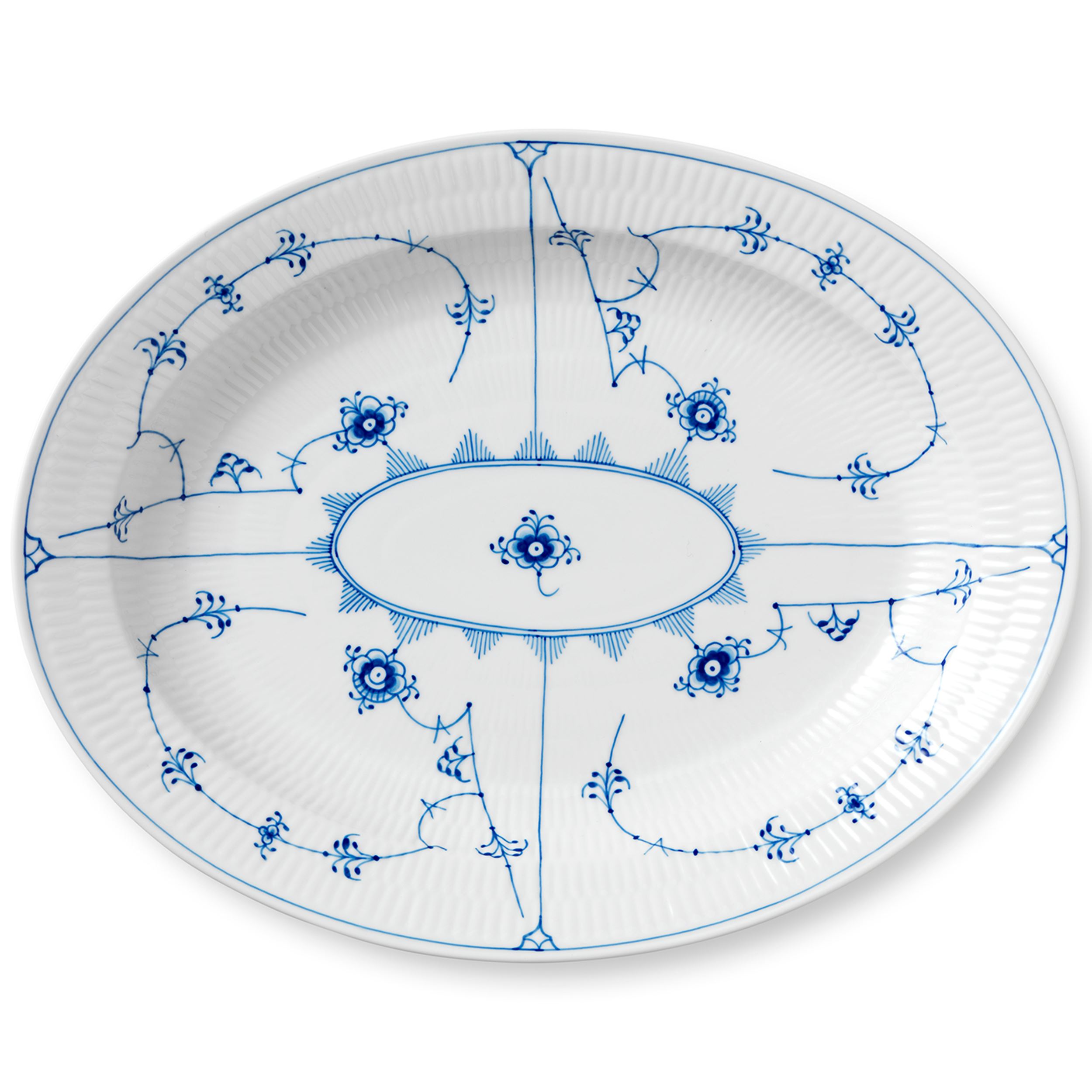 Blue Fluted Plain Serving Dish, 36.5 CM