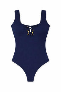 DreamSculpt Lace-Up Square Neck Tank in Navy
