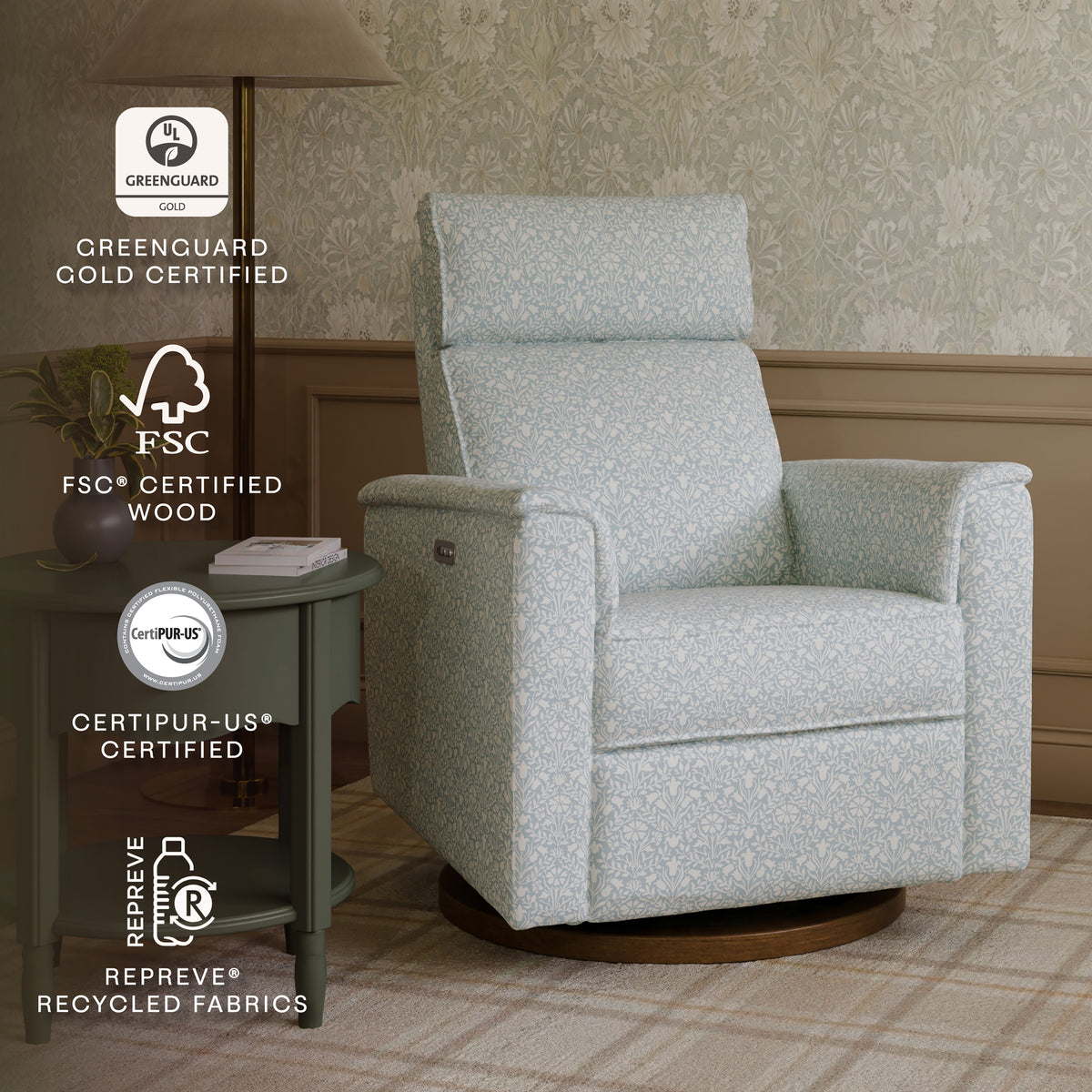 Morris & Co. x Namesake Willa Plus Power Glider Recliner with Power Headrest Bellflowers in Powdered Blue