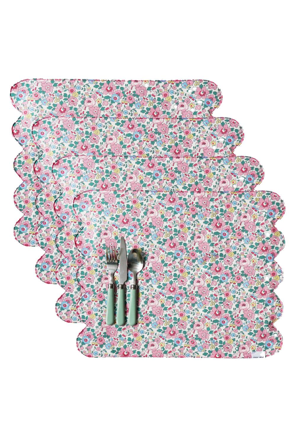 Reversible Cloud Placemat made with Liberty Fabric BETSY CANDY FLOSS & CAPEL FUCHSIA PINK - Coco & Wolf