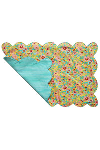 Reversible Scalloped Placemat made with Liberty Fabric BETSY SUNFLOWER & ELEMENTS GREEN - Coco & Wolf