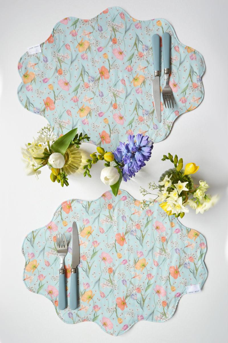 Reversible Wavy Placemat made with Liberty Fabric SPRING BLOOMS & MEADOWLAND - Coco & Wolf