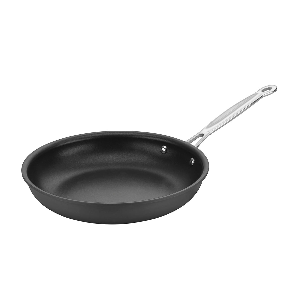 Front angled view of 9-inch Nonstick Skillet in Black showcasing its black nonstick interior and stainless steel handle on a white background