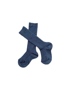 Ribbed High Knee Socks Blue Jean