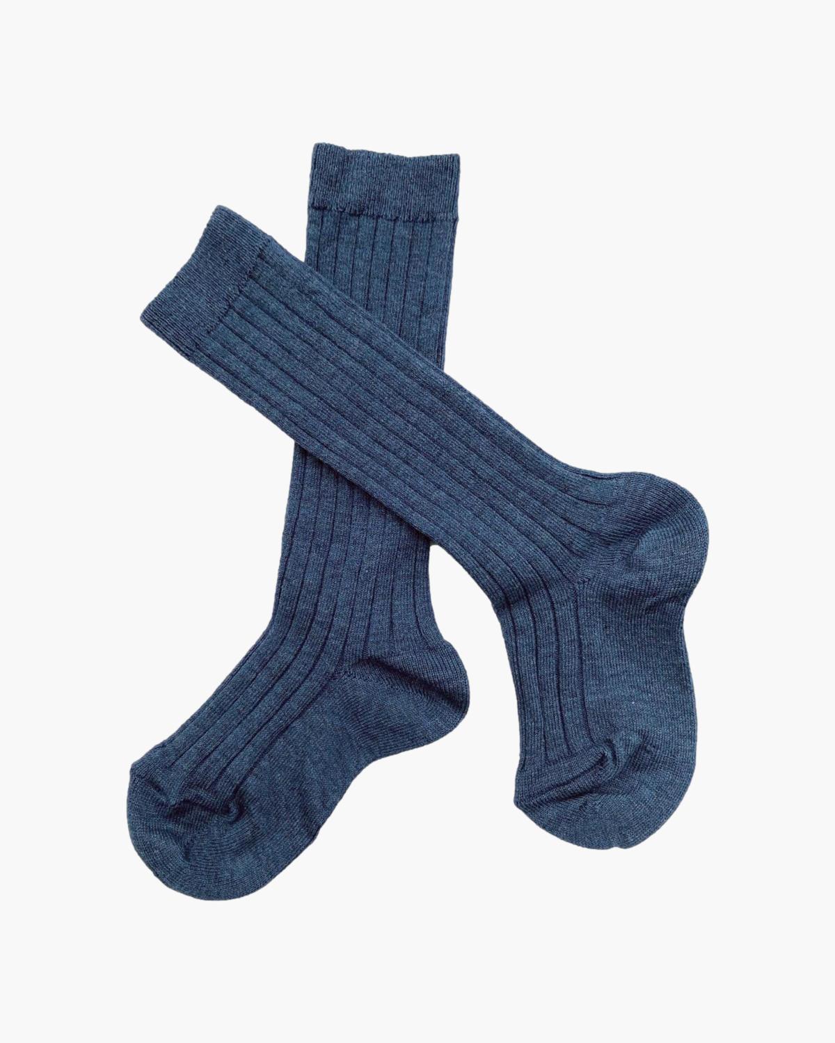 Ribbed High Knee Socks Blue Jean