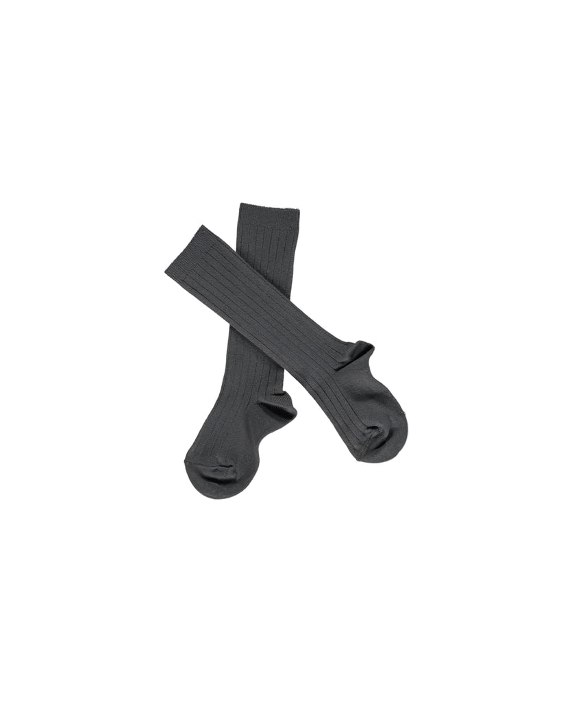 Ribbed High Knee Socks Charcoal