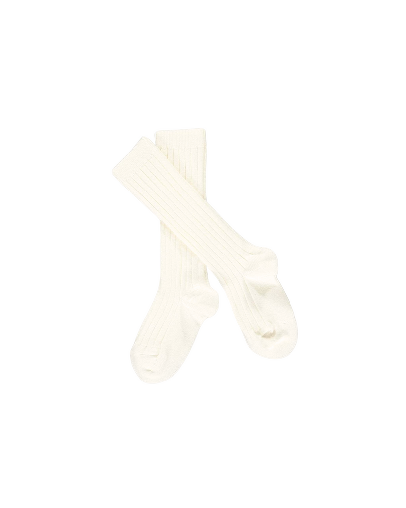 Ribbed High Knee Socks Cream