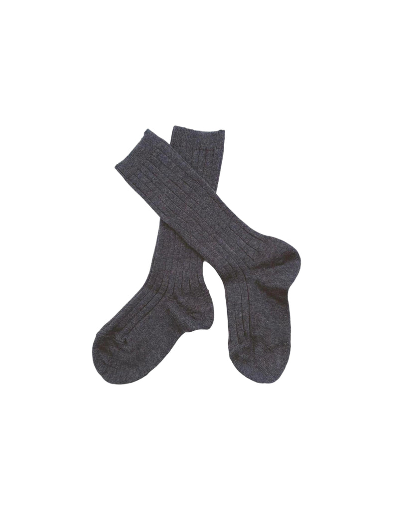 Ribbed High Knee Socks Dark Grey