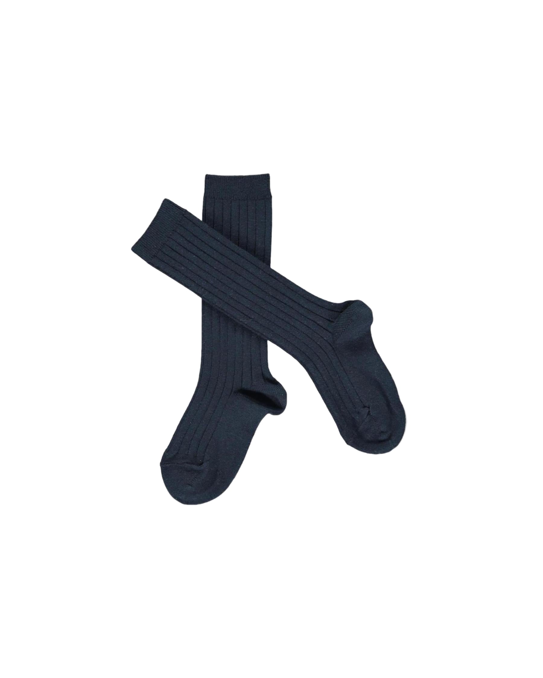Ribbed High Knee Socks Navy