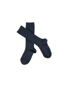 Ribbed High Knee Socks Navy