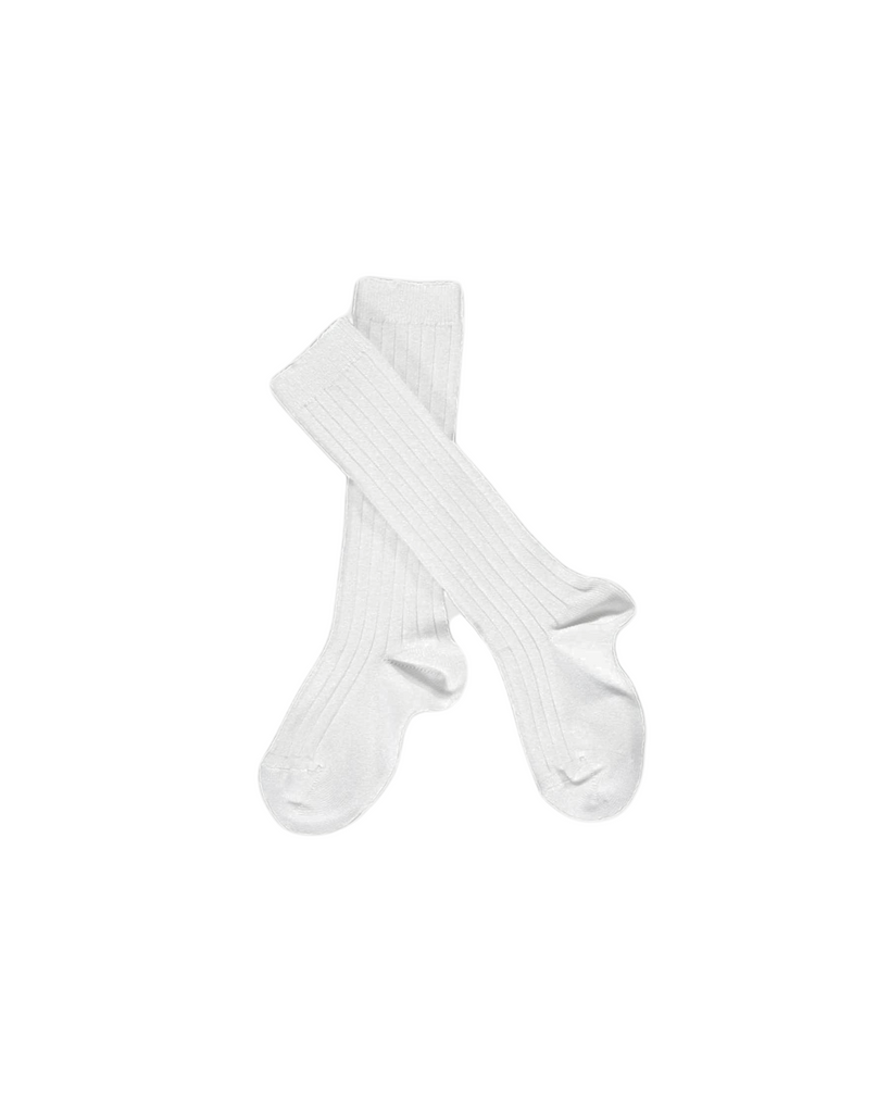 Ribbed High Knee Socks White