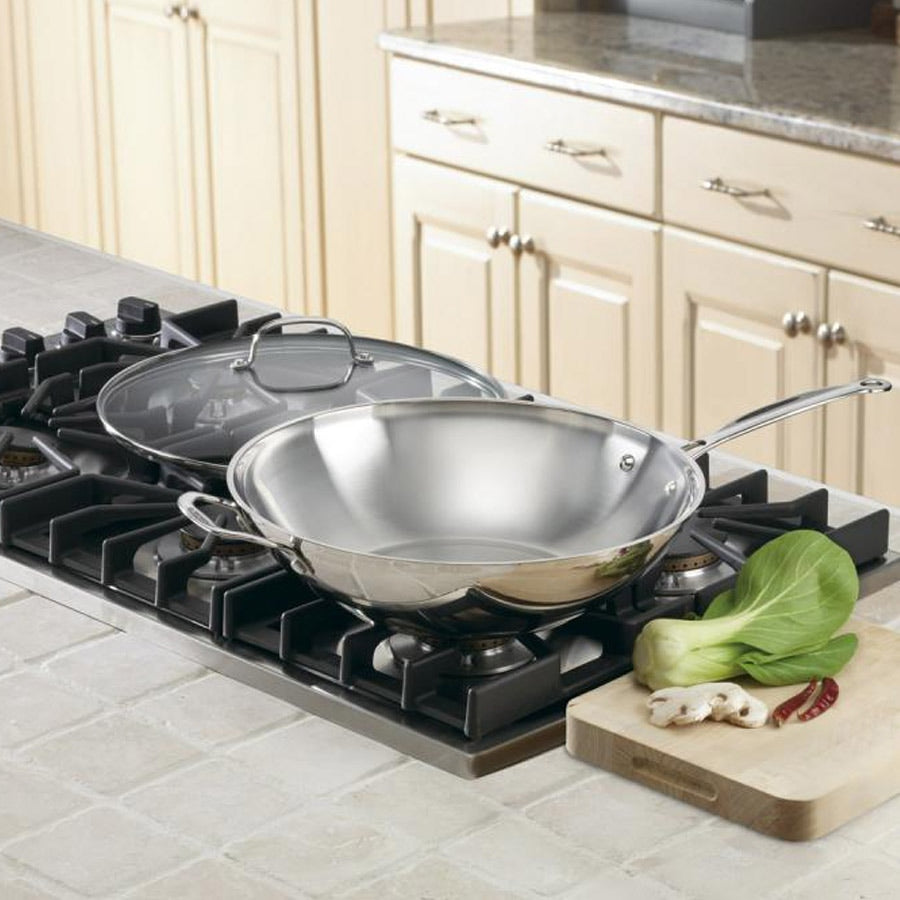 Chef's Classic® Stainless 14" Stir-Fry Pan with Helper Handle & Glass Cover in Stainless Steel