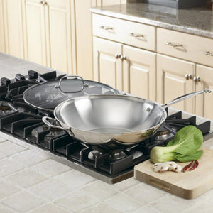 Chef's Classic® Stainless 14" Stir-Fry Pan with Helper Handle & Glass Cover in Stainless Steel