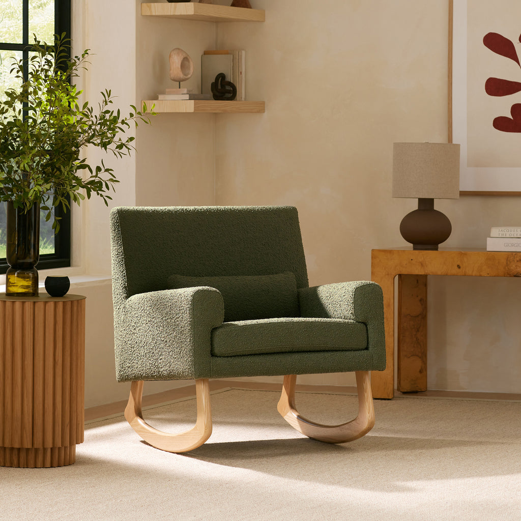 Sleepytime Rocker in Olive Boucle with Light Legs