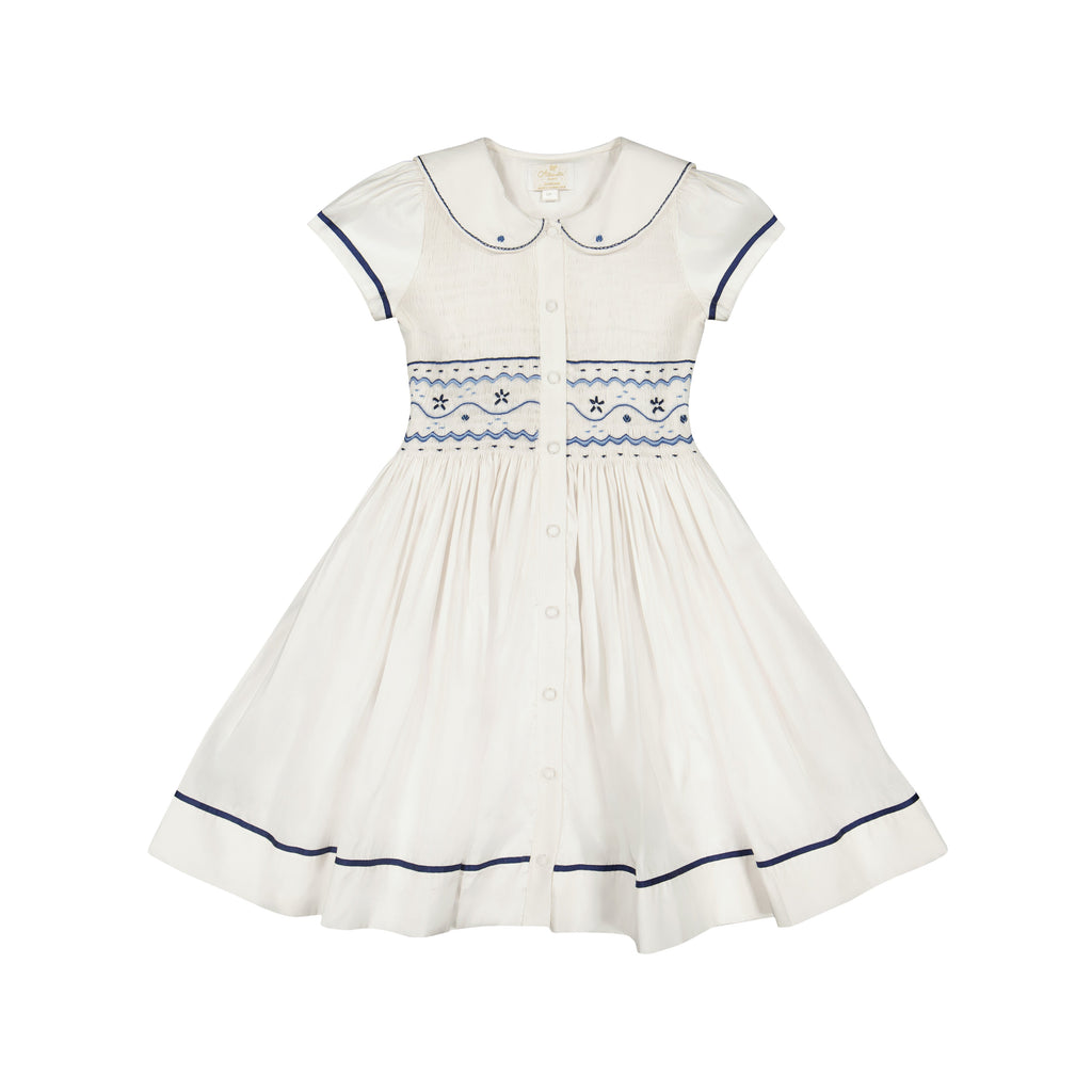 Riviera White Short Sleeve Smocked Dress