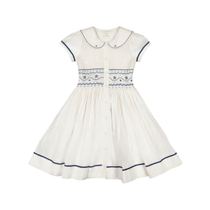 Riviera White Short Sleeve Smocked Dress