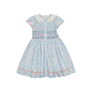 Riviera Floral Blue Short Sleeve Smocked Dress