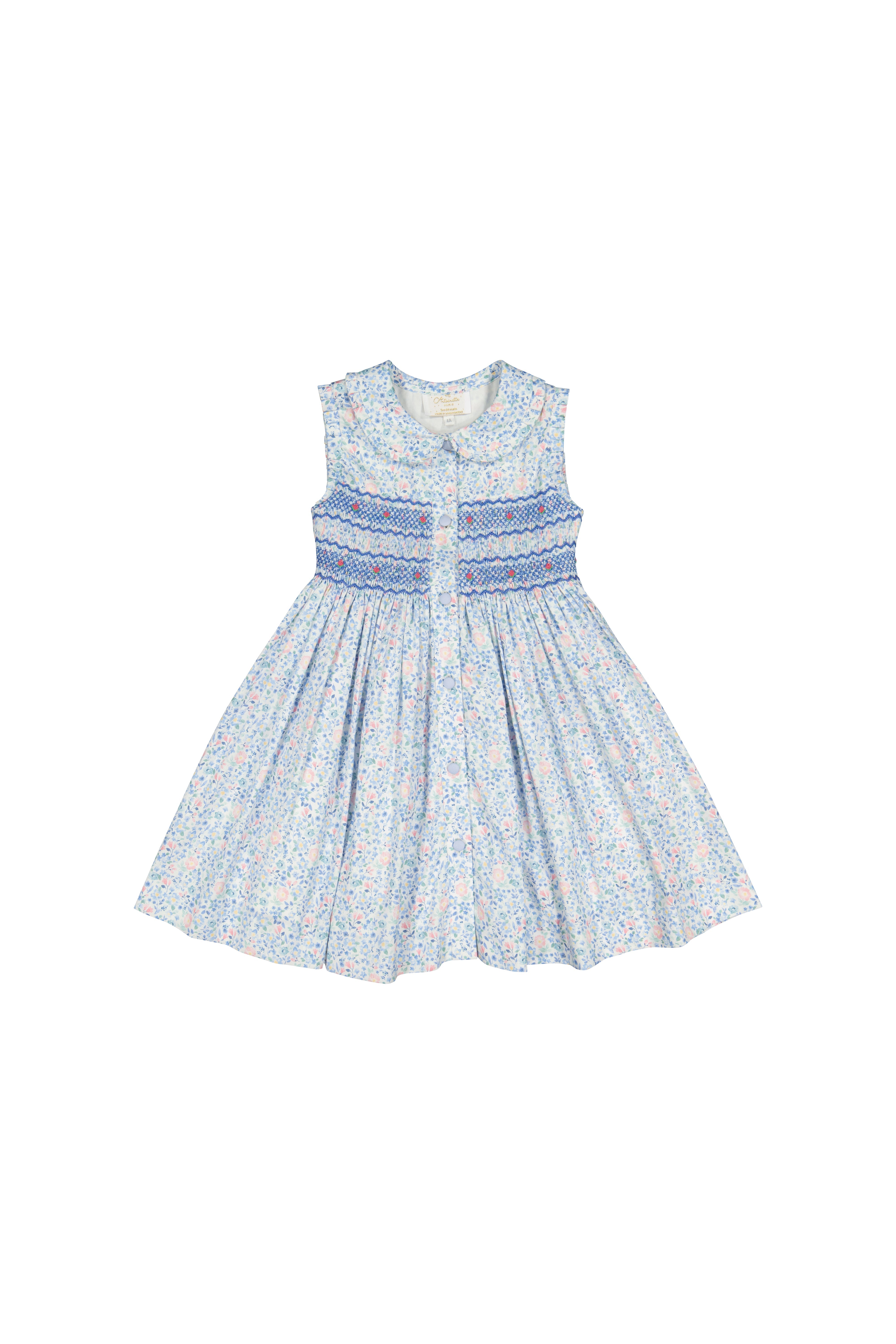 Olympe Floral Blue Sleeveless Smocked Dress