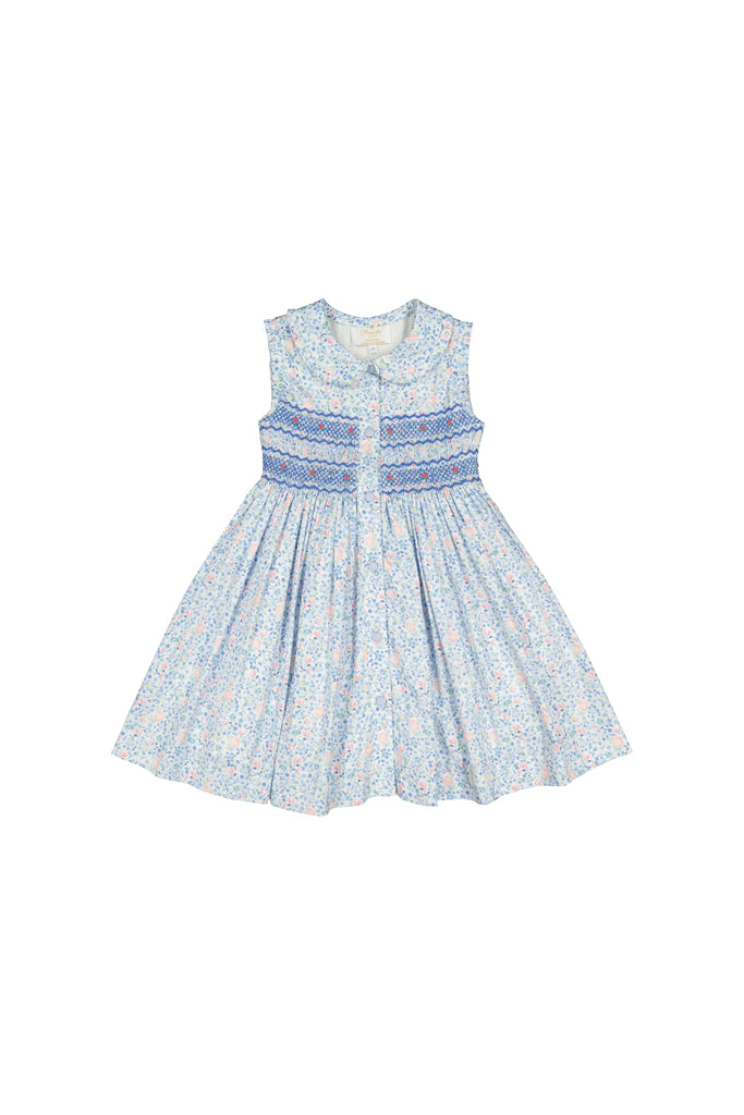 Olympe Floral Blue Sleeveless Smocked Dress
