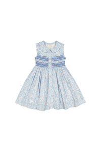 Olympe Floral Blue Sleeveless Smocked Dress