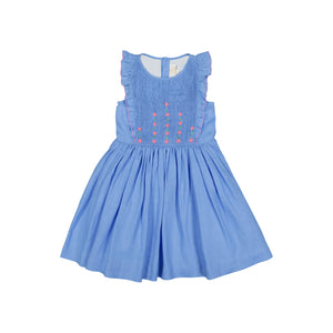Elivia Blue Linen Smocked Dress