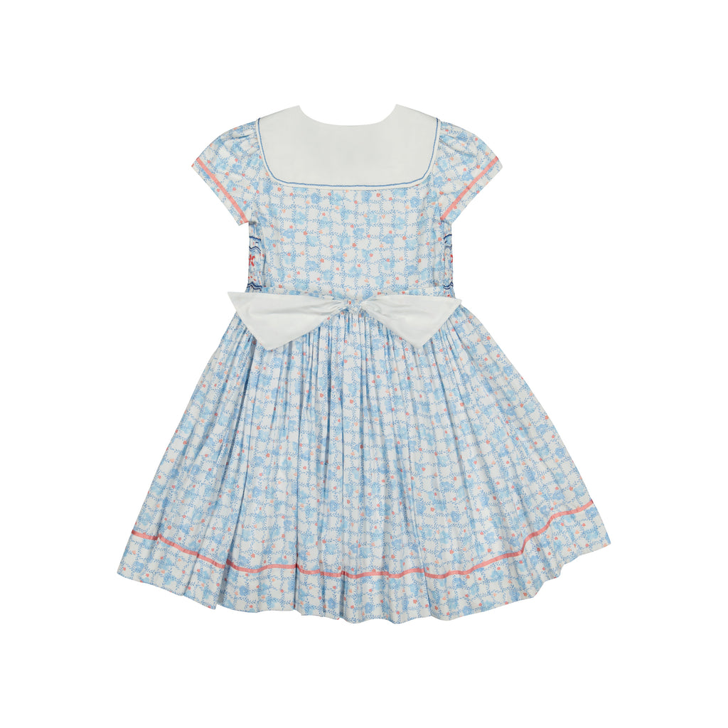 Riviera Floral Blue Short Sleeve Smocked Dress