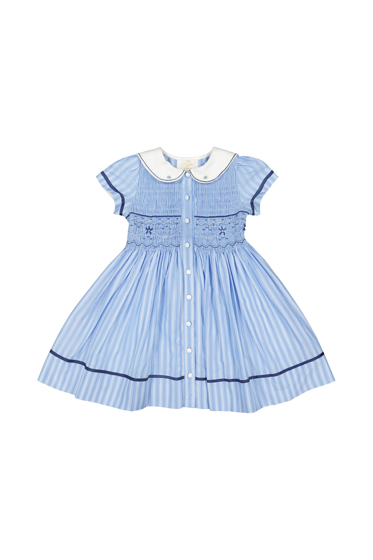 Riviera Blue Stripe Short Sleeve Smocked Dress
