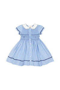 Riviera Blue Stripe Short Sleeve Smocked Dress