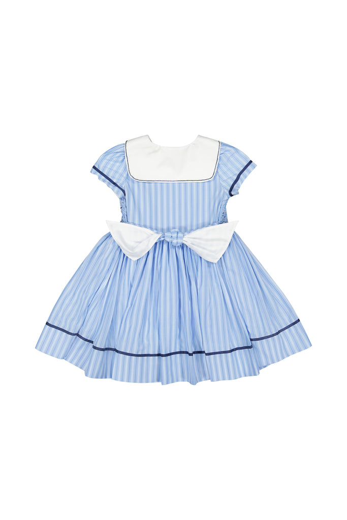 Riviera Blue Stripe Short Sleeve Smocked Dress