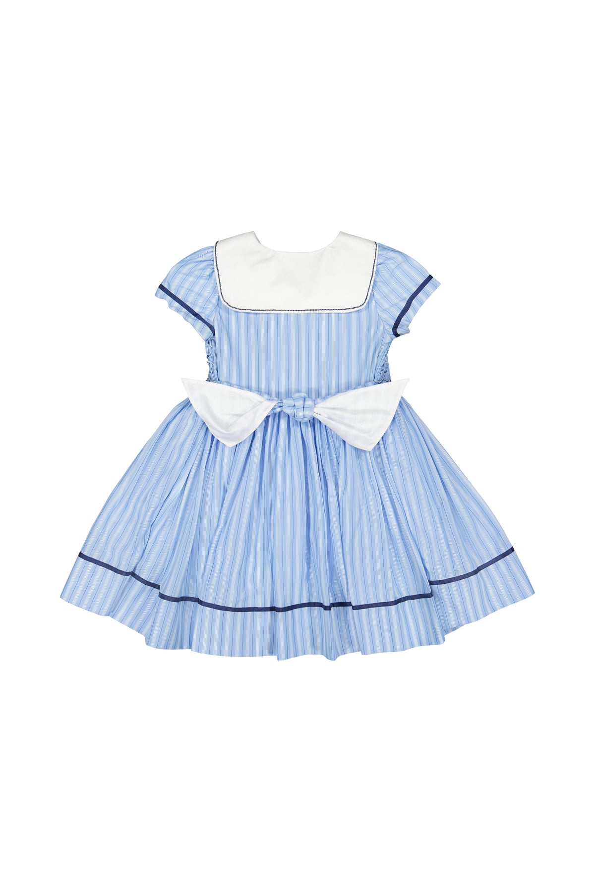 Riviera Blue Stripe Short Sleeve Smocked Dress