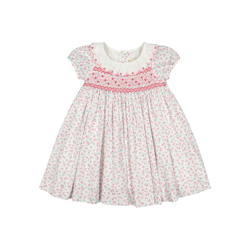 Isadora Floral Pink Short Puff Empire Dress