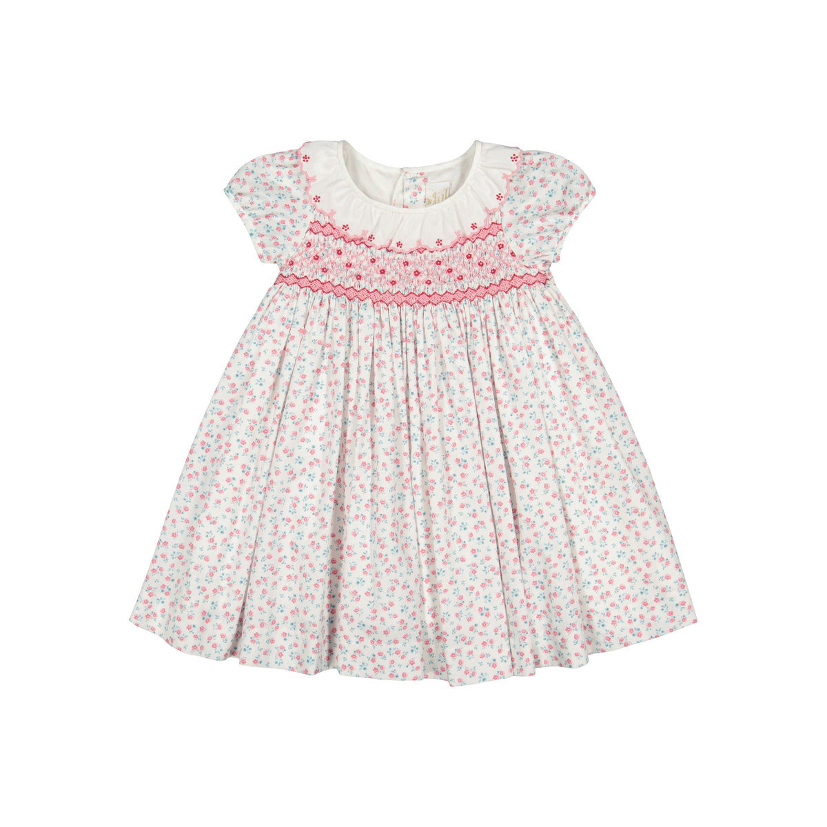 Isadora Floral Pink Short Puff Empire Dress