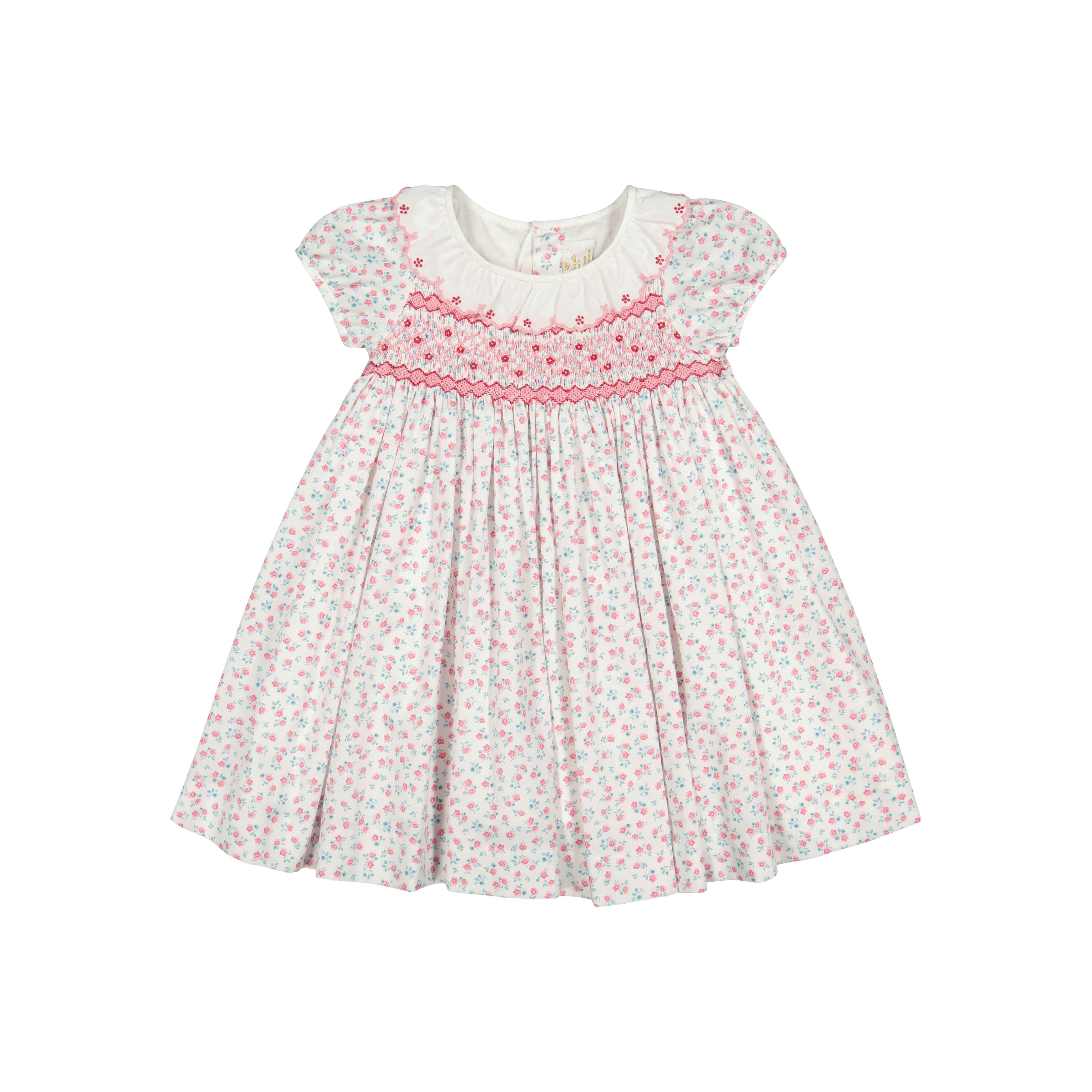 Isadora Floral Pink Short Puff Empire Dress