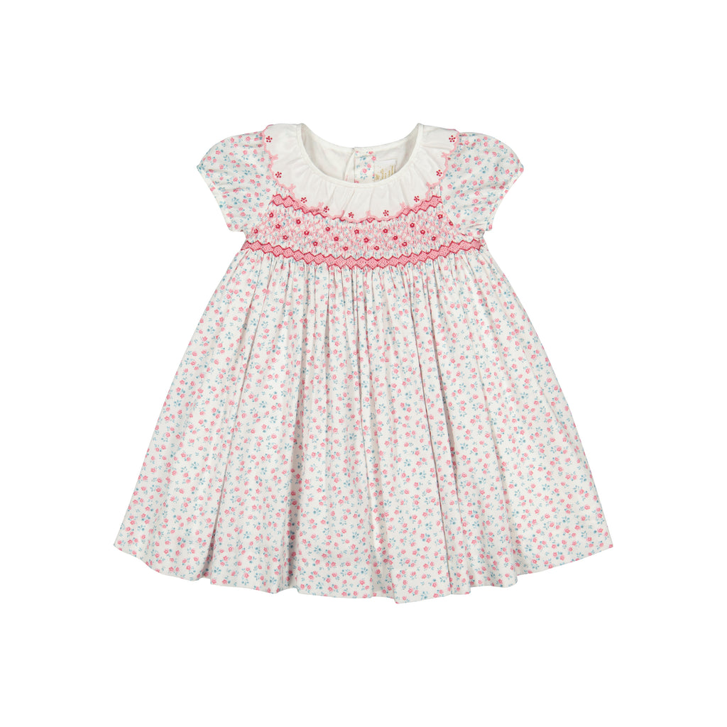 Isadora Floral Pink Short Puff Empire Dress