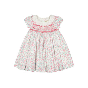 Isadora Floral Pink Short Puff Empire Dress