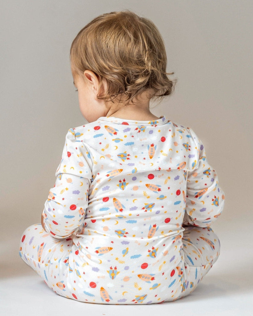 Rocketship Zipper Footie, Baby Bamboo Pajamas, Space Bamboo PJs for Kids