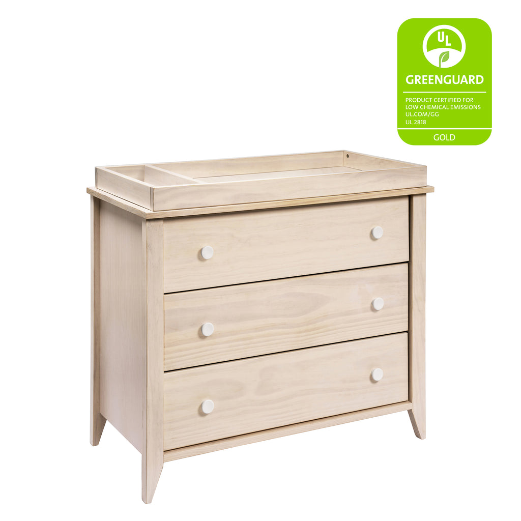 Sprout 3-Drawer Compact Changer Dresser with Removable Changing Tray (42") in Washed Natural & White