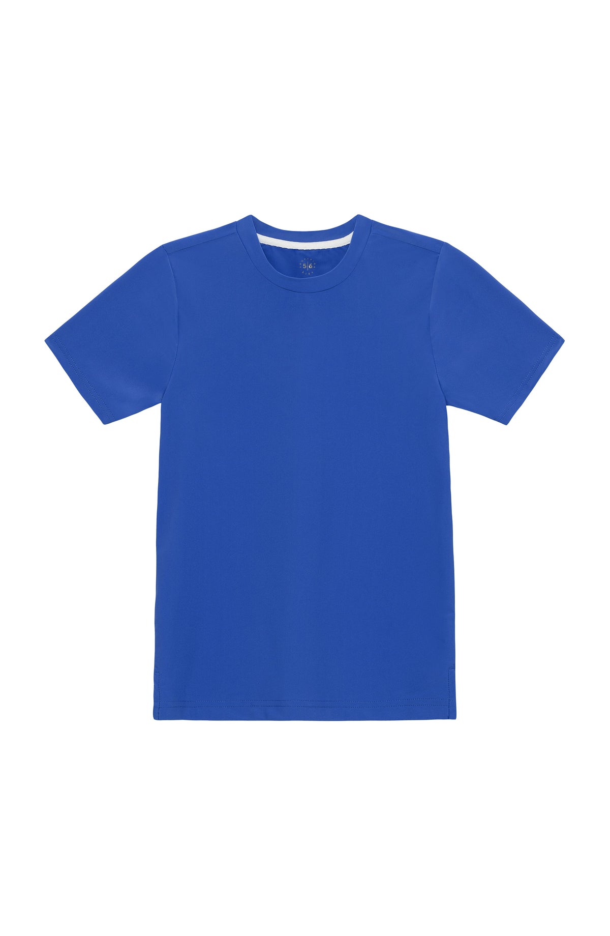 Front view of Courtside Kids Practice Shirt in royal blue showcasing short sleeves and crew neck on white background