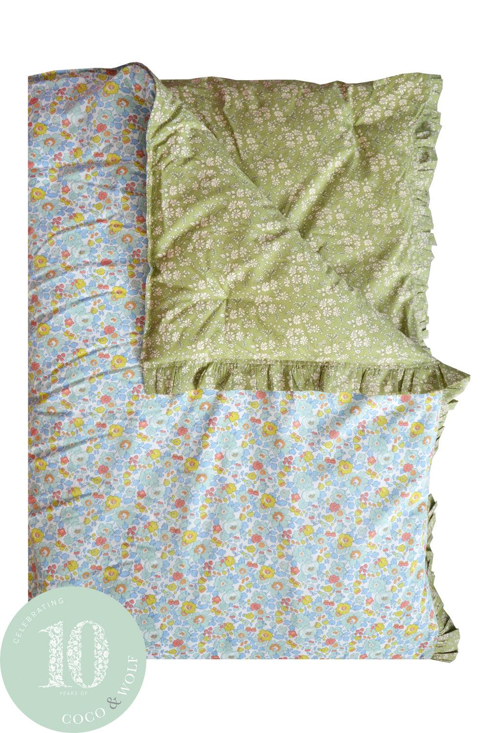 Reversible Ruffle Edge Heirloom Quilt made with Liberty Fabric BETSY SAGE & CAPEL PISTACHIO - Coco & Wolf