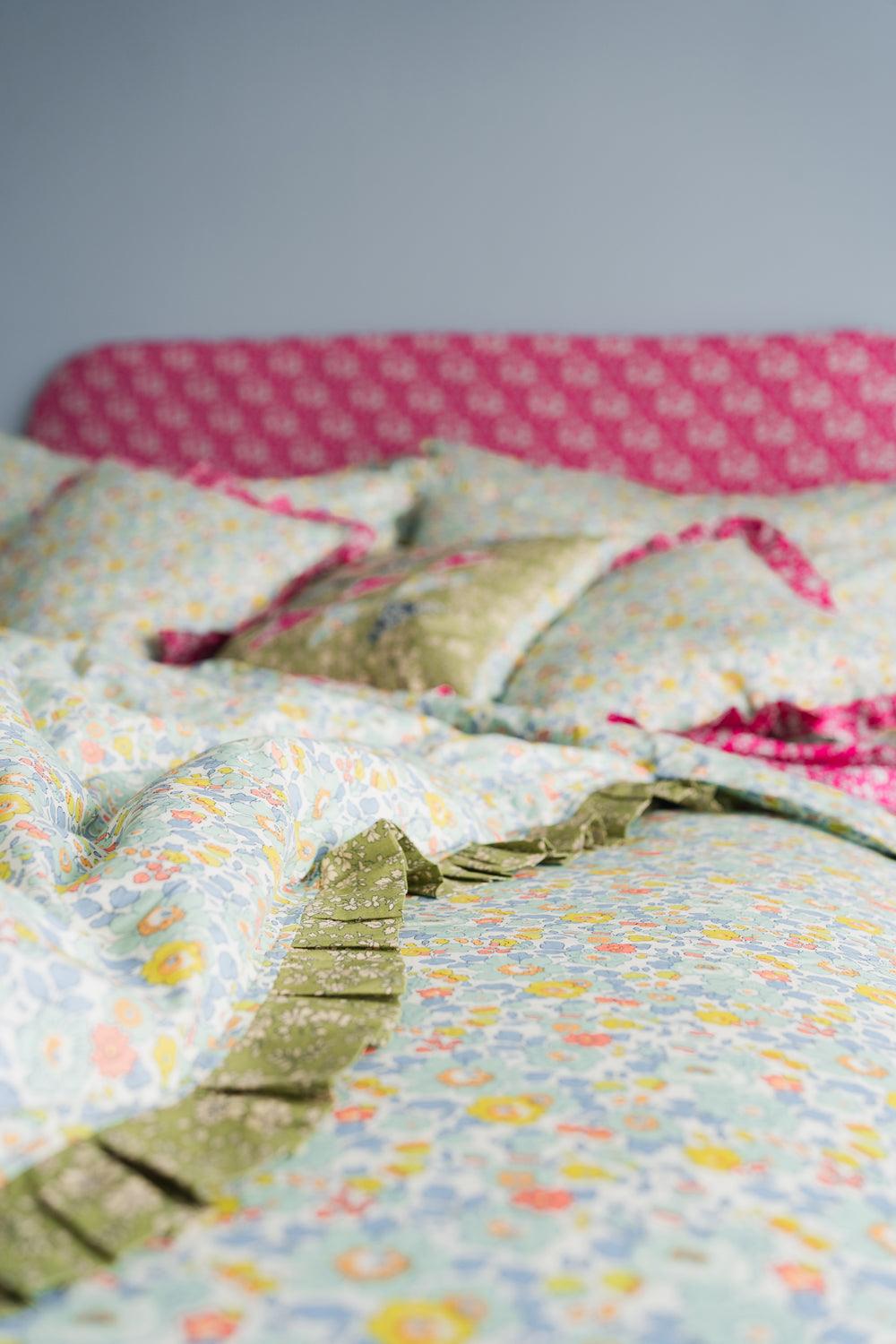 Reversible Ruffle Edge Heirloom Quilt made with Liberty Fabric BETSY SAGE & CAPEL PISTACHIO - Coco & Wolf