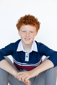 Long Sleeve Rugby Polo Shirt in Letterman Stripe