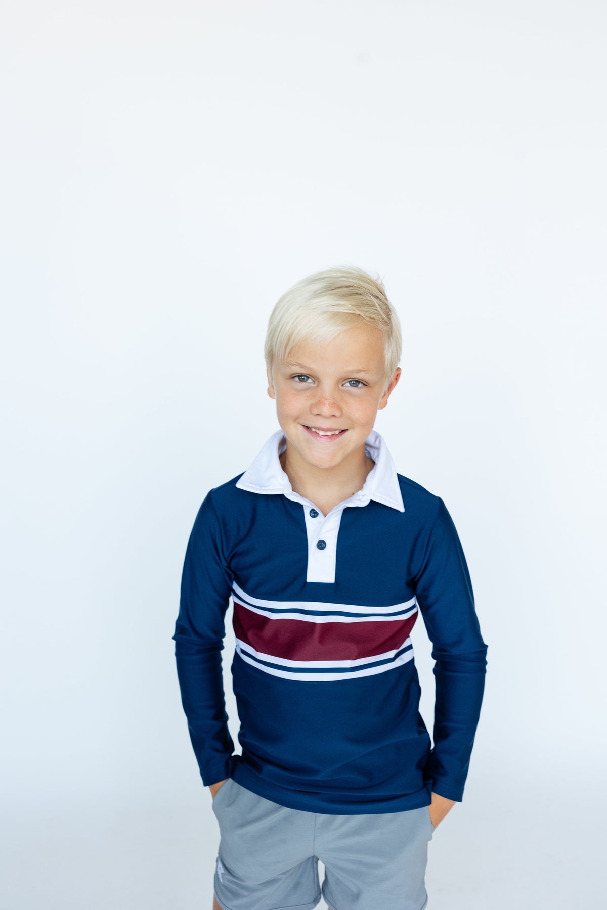 Long Sleeve Rugby Polo Shirt in Letterman Stripe