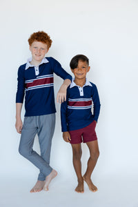 Long Sleeve Rugby Polo Shirt in Letterman Stripe