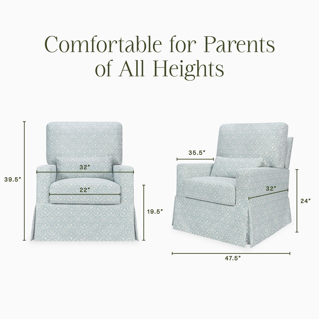 Morris & Co. x Namesake Crawford Pillowback Comfort Swivel Glider Bellflowers in Powdered Blue